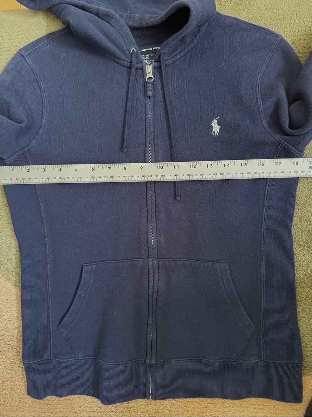 Ralph Lauren Navy Zip Hoodie with Embroidered Polo Logo - Picture 7 of 8